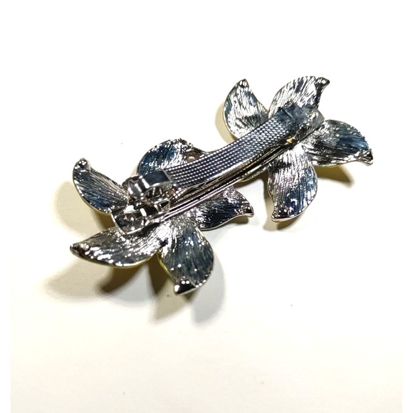 Hair Barrette Tension Clip Yellow Flower Glitter Shiny Clear Rhinestone Wedding - Picture 8 of 11